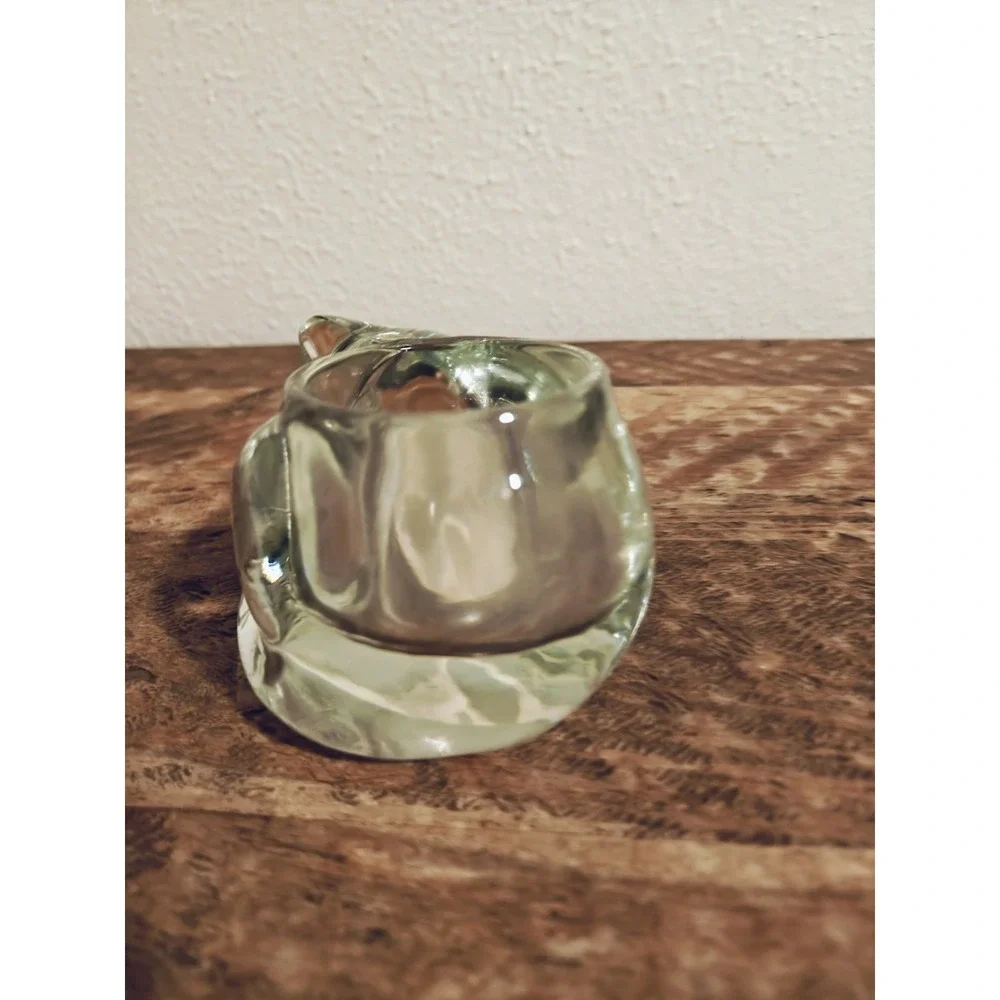 Vintage Indiana Glass Clear Sleeping Cat Votive Candle Holder Heavy Tealight